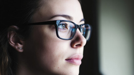 Fototapeta premium Closeup profile view of a woman with glasses
