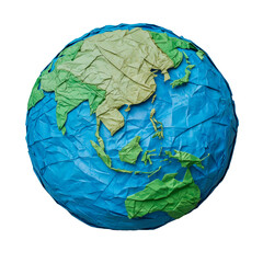 Crumpled Paper Globe Focused on Asia and Pacific