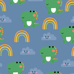 Seamless pattern cartoon cute dinosaur cute sky element animal drawing for wallpaper and background
