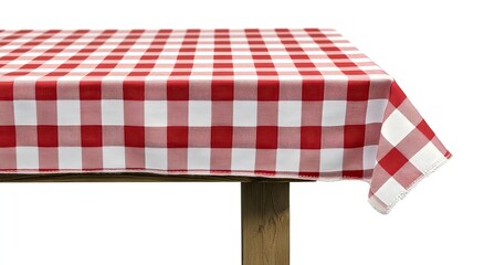 Red and white checkered tablecloth on a wooden table (1)