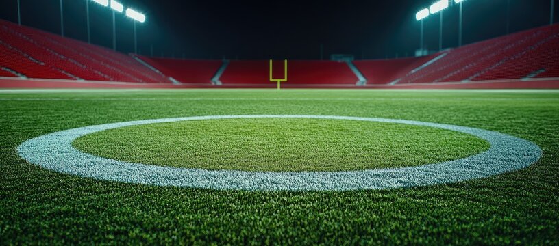 Night football field, goalpost, and endzone