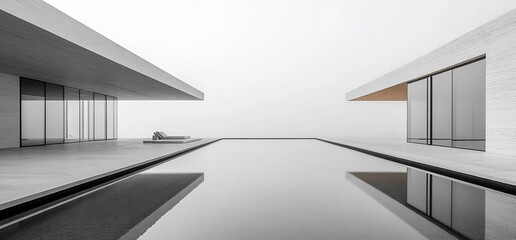 Obraz premium Modern architectural marvel with a minimalist aesthetic overlooking tranquil water