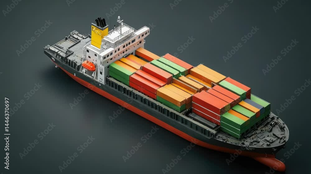 Poster a large container ship with many containers on board