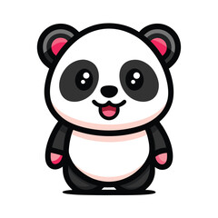 Cute Panda Character Isolated on White Background. Black and White Animal Design