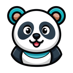Charming Cartoon Panda Face with Teal Accents, Smiling Expression, and Bold Outlines