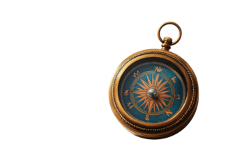 Antique compass guiding your journey vintage charm teal blue face sunlit background brass details