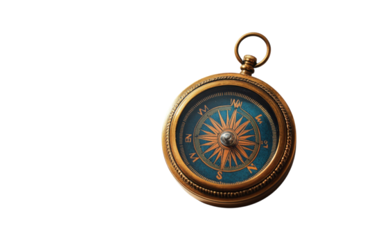 Antique compass guiding your journey vintage charm teal blue face sunlit background brass details