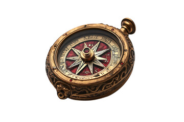 Antique compass ornate details vintage navigation tool red gold accents isolated on white background