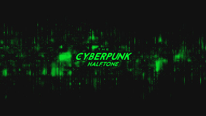 Abstract vector green cyberpunk halftone sound wave. Scrathed dotted texture element.