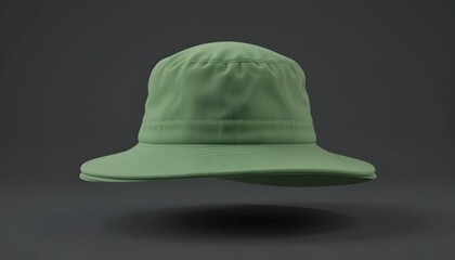 Fototapeta premium Close-up of Green Bucket Hat on a Dark Background, Casual Headwear