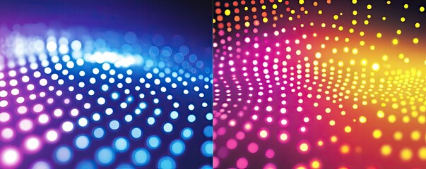 Abstract vibrant light dot patterns, blue & pink-yellow gradients