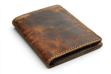 Rustic Brown Leather Wallet Distressed Vintage Style Handcrafted Feel Detailed Stitching Closeup