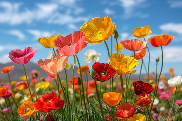 Obraz premium Lovely stunning desert flowers proudly display their colorful blossoms, thrive in challenging desert conditions, and highlight lovely natural splendor of lovely arid landscape 