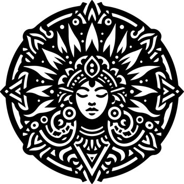 sketch vector illustration silhouette design icon logo symbol god goddess mandala rosette abstract vintage classic ethnic traditional indian aztec maya
