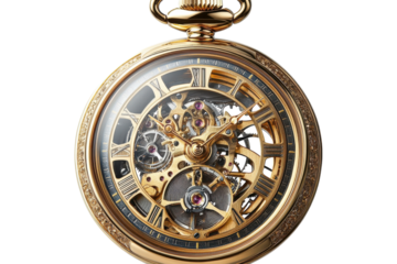 Intricate Gold Skeleton Pocket Watch Exquisite Craftsmanship Detailed Gears Classic Timepiece Design