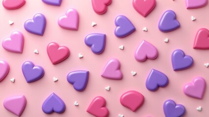 A pink and purple heart shaped candy on a pink background.