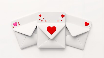 Obraz premium A group of white envelopes with red hearts on them.