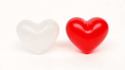 A red and a white heart on a white background.