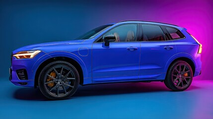 Obraz premium Sleek blue SUV. Wheel arch, detail. Elegant trim accents