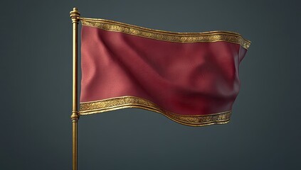 Crimson flag with gold trim, elegantly waving on a pole