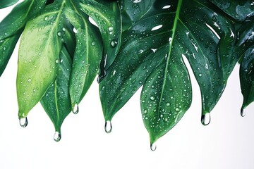 Lush green leaves glistening with dew drops a vibrant nature scene pure serenity