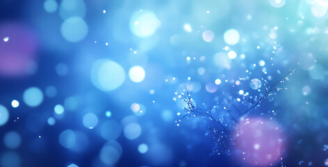 Obraz premium Delicate Winter Branches with Blue Bokeh Background Peaceful nature scene featuring frost-covered twigs and soft light