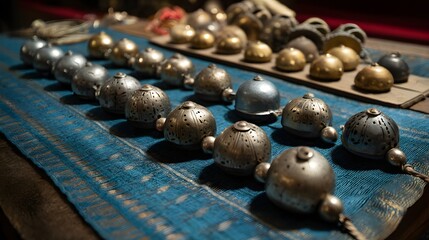 Rows of Antique Silver and Gold Tribal Beads