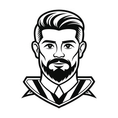 Stylized Male Portrait – Slicked Back Hair, Full Beard, and Vintage Barbershop Style
