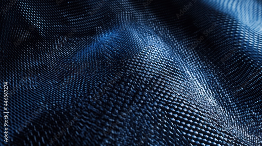 Poster deep blue textured surface with undulating, patterned waves and subtle light reflections