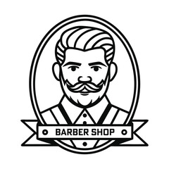 Vintage Barber Shop Logo – Masculine Portrait with Stylized Hair and Beard in Retro Oval Frame