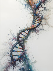 imaginative illustration of a DNA helix that transcends traditional scientific imagery, transforming it into a work of art