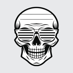 Stylized Skull with Shutter Shades – High Contrast Black and White Graphic Art