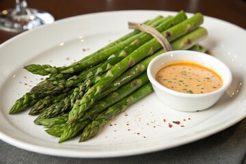 White plate of sauteed asparagus