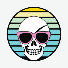 Stylized Skull with Pink Sunglasses – Retro Pop Art in Pastel Colors