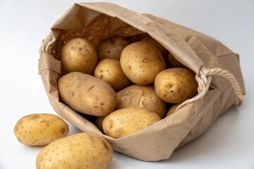 A bag of potatoes is shown with a white background