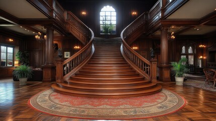 Grand Wooden Staircase in a Luxurious Mansion