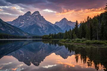 A beautiful mountain range with a lake in the foreground