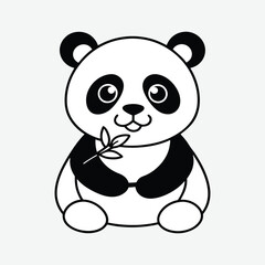 Kawaii Panda Sticker – Cute Cartoon Holding Bamboo Leaf with Big Eyes and Simple Line Drawing