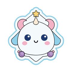 Kawaii Unicorn Sticker – Cute Chibi Pastel Design with Star Horn and Blushing Cheeks