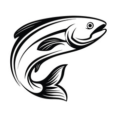 Black and White Leaping Salmon Detailed Fish With Fine Lines