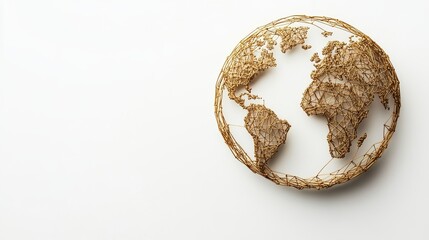 A minimalist 3D rendering of a golden wireframe globe on a neutral background symbolizes interconnectedness and global reach, embodying the concept of Global Connection