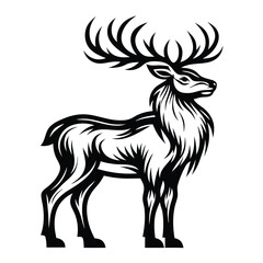 Majestic Stag Silhouette Side View, Bold Antlers, Wildlife Illustration, Isolated Design