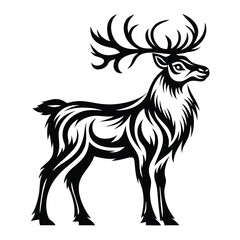 Deer Silhouette with Intricate Design, Antlers, Animal Illustration, Wildlife Icon