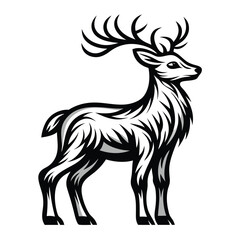 Majestic Deer Silhouette, Buck with Antlers in Profile, Monochrome, Wildlife