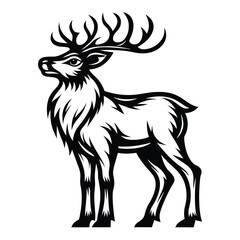 Black and White Reindeer Silhouette, Standing Stag with Antlers, Minimalist Deer Art