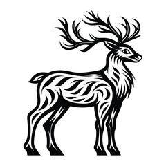 Ornate Deer Silhouette Antlers, Elegant Black Design Isolated on White Background