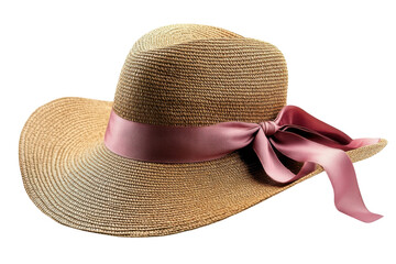Elegant beige sun hat with a burgundy ribbon perfect for summer beach or garden party Wide brim