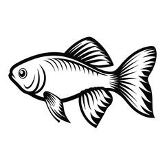 Black Silhouette of a Goldfish, Ornamental Fish, Aquatic Pet, Isolated on White