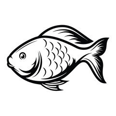 Fish Outline Drawing, Black and White Illustration, Detailed Fish Design, Sea Animal