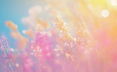 Pastel Flowers Meadow Summer Sunshine Soft Focus Floral Background